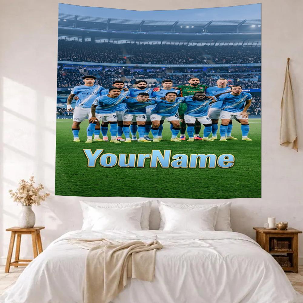 Manchester City Custom Your Name Wall Decor Tapestry Art For Pet Memorial Birthdaywedding Party Backdrop Family Gift