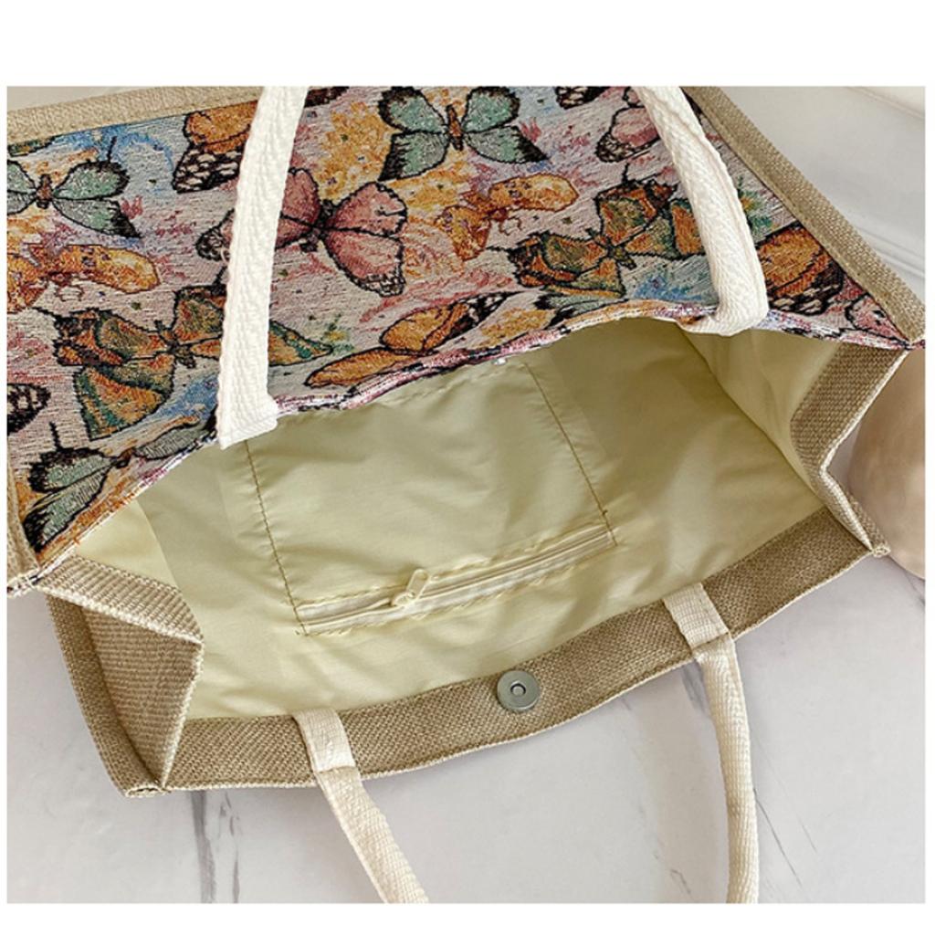 Printed Women'S Handbag Linen Tote Bag Cartoon Tote Bag Spacious Lightweight Eco-Friendly Versatile