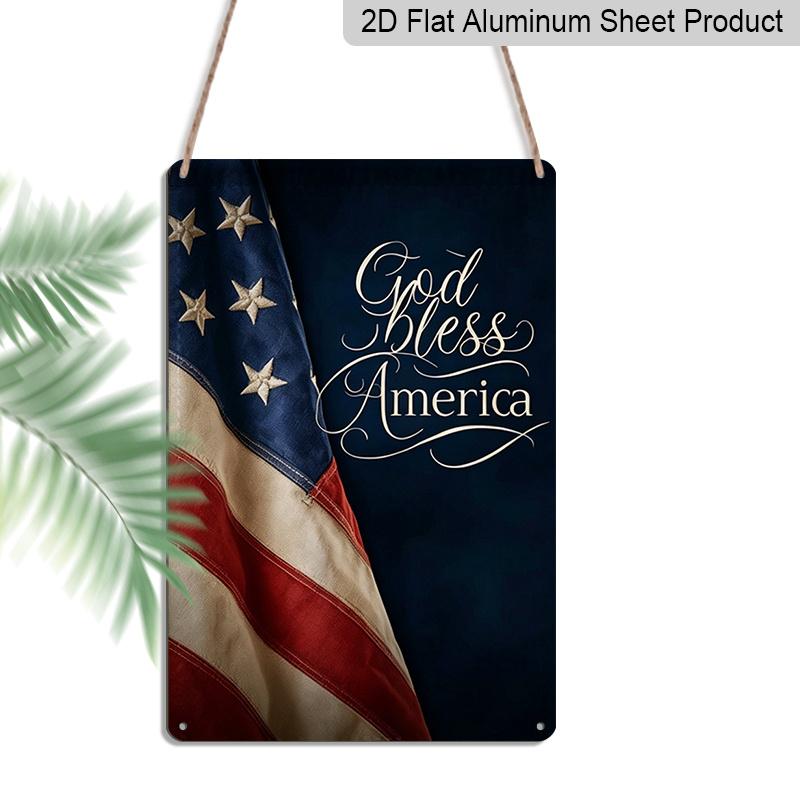 Плоский 2D Патриотический Металлический Знак "God Bless America", Алюминиевое Настенное Искусство 8×12 Дюймов, Винтажный Дизайн Американского Флага, Прочный Декор ко Дню Памяти