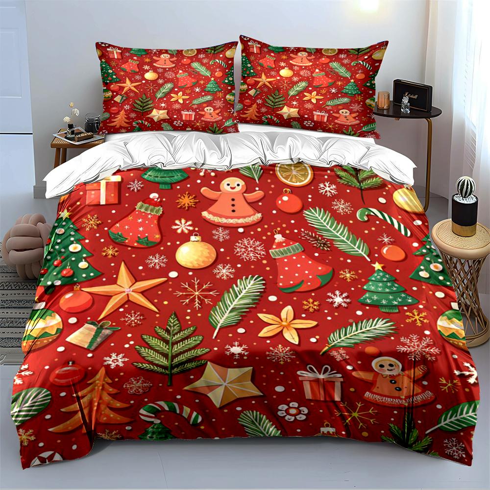 Merry Christmas Gingerbread Design Bedding set (1 duvet cover, 2 pillowcases, duvet not included)