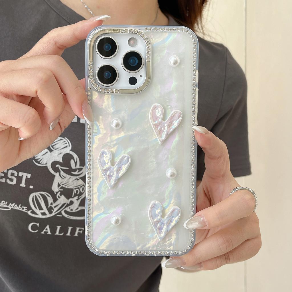 Красивый чехол с узором ракушки Ins Love для iPhone 16, новый чехол для телефона Apple 15 Promax, модный, с блестящими бриллиантами