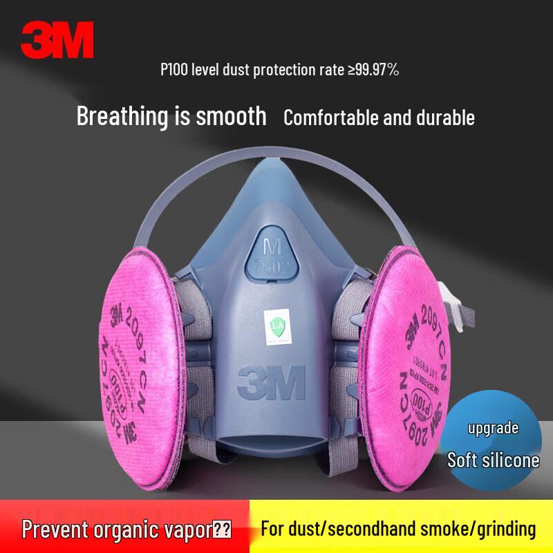 3M 7502 Полумаска-респиратор многоразовая с набором из 2097CN P100 Фильтров для твердых частиц