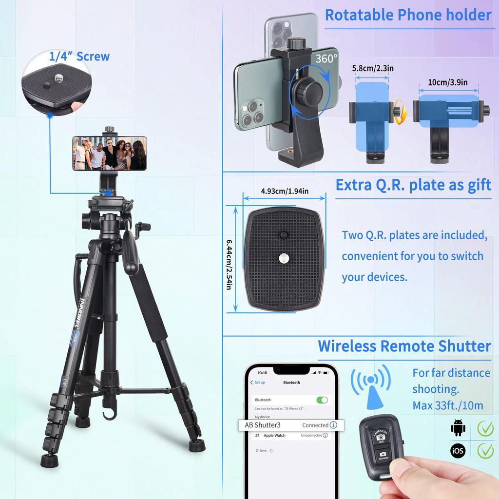 Smartphone Video Camera 8kg Load Camera Mini 51cm Maximum Lever Storage Bag RT20 Tripod, Tripod, Tripod, 3-WAY Head, Capacity, 5-Stage Telescopic,