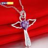 Fine 925 Sterling Silver Angel Noble Crystal Cross Pendants Necklace For Women Luxury Party Wedding Jewelry Christmas Gifts