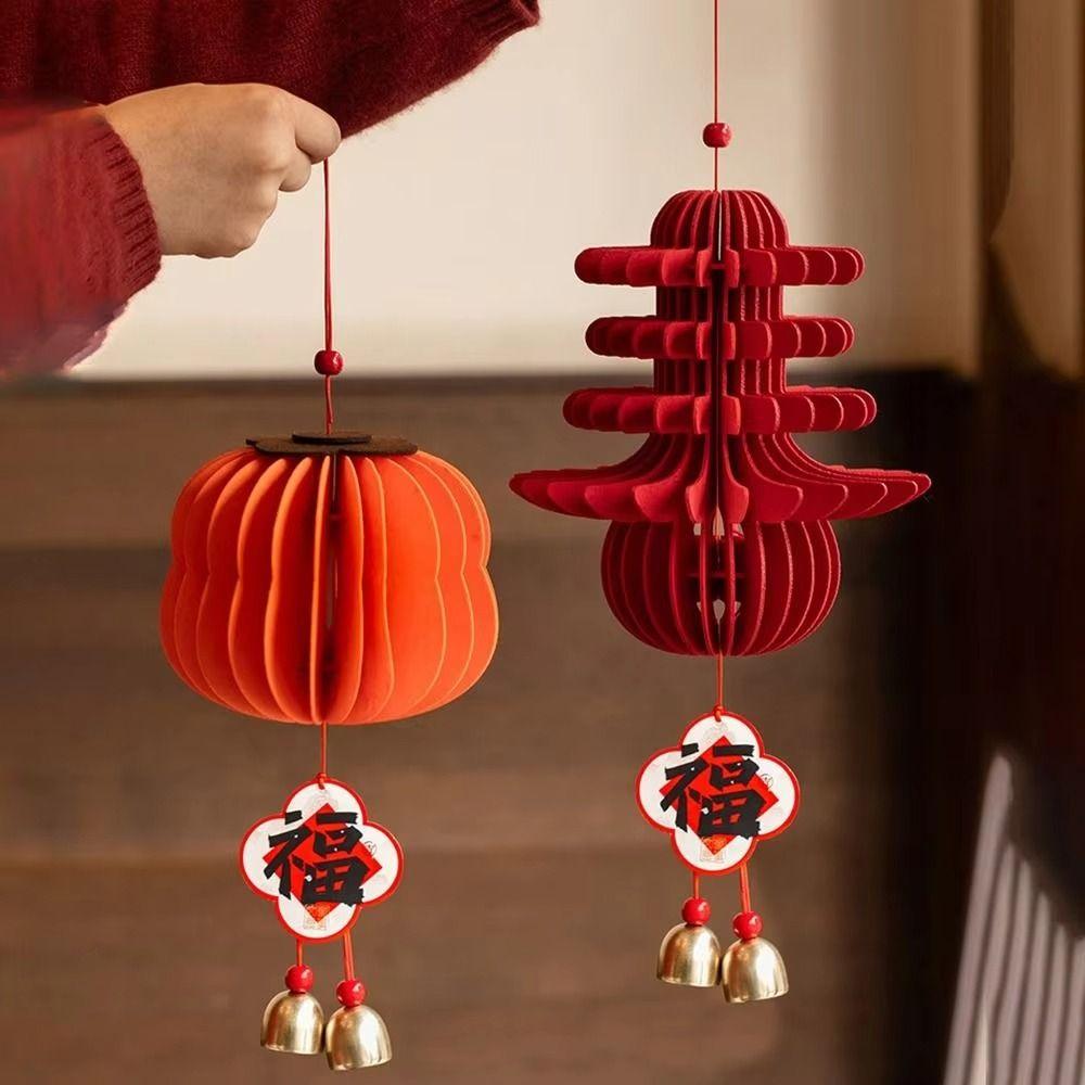 Red Felt New Year Decoration Gourds Shape Creative Design Chinese Traditional Decoration Door Decoration Tassel