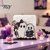 Decorative Wood Towel Rack Halloween Wooden Napkin Holder, Cute Ghost Black Cat Vertical Paper Organizer for Kitchen Stand, Table Tissue Festive Party