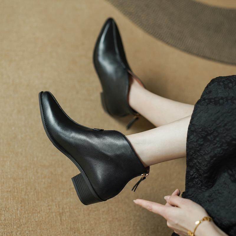 2024 Women Ankle Boots Autumn Winter Basic Genuine Leather Shoes Woman Thick Heels Office Lady Working Short Boots Women Shoes