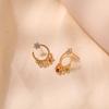 Zirconia Stud Earrings Brass Plated 18K Boho Vintage Textured Earrings