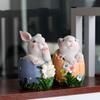 Cute Easter Rabbit Eggs Ornaments Resin Easter Bunny Holding Flower Ornaments Happy Easter Party Decoration Easter Gift