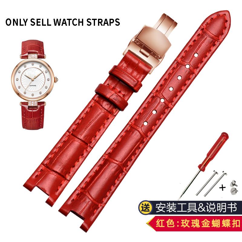 For Rossini 516752 616764 517784 5758G Notch Watch Chain Cowhide Leather Watchband Red Bracelet Men Women 14mm 16mm 18mm Strap