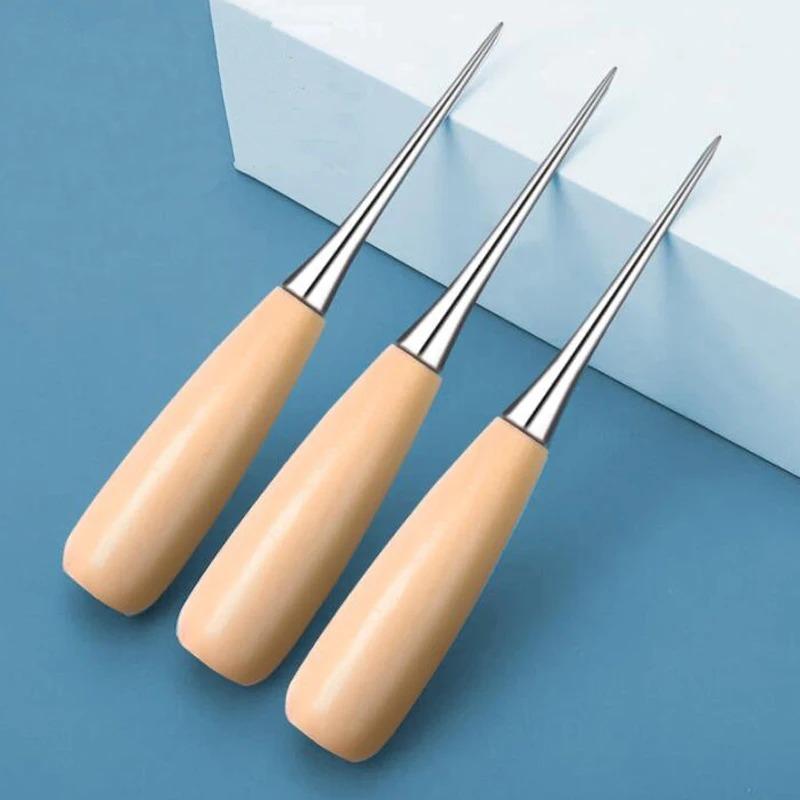 Шило с круглой ручкой из цельного дерева, шило для кожи и текстиля с ножнами, шило для шитья, ручные инструменты для текстиля