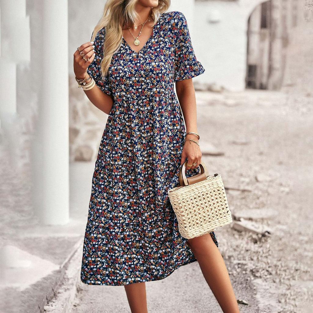 Модное и сексуальное женское элегантное платье с v-образным вырезом, летние платья с короткими рукавами