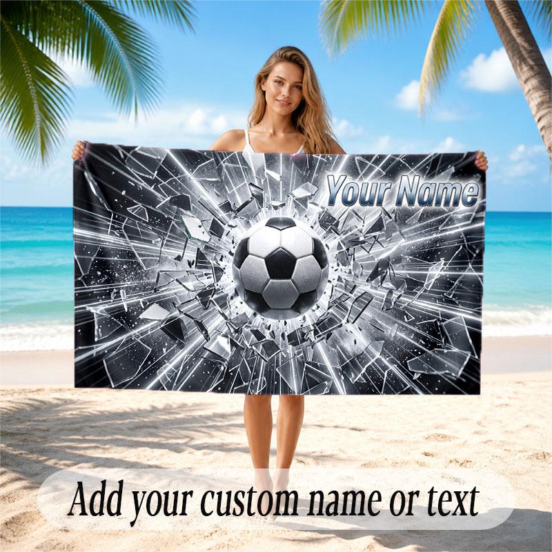 Soccer Theme Beach Towel Personalized Custom Name & Text Soft Quick Dry Beach Towel for Swimming Travel