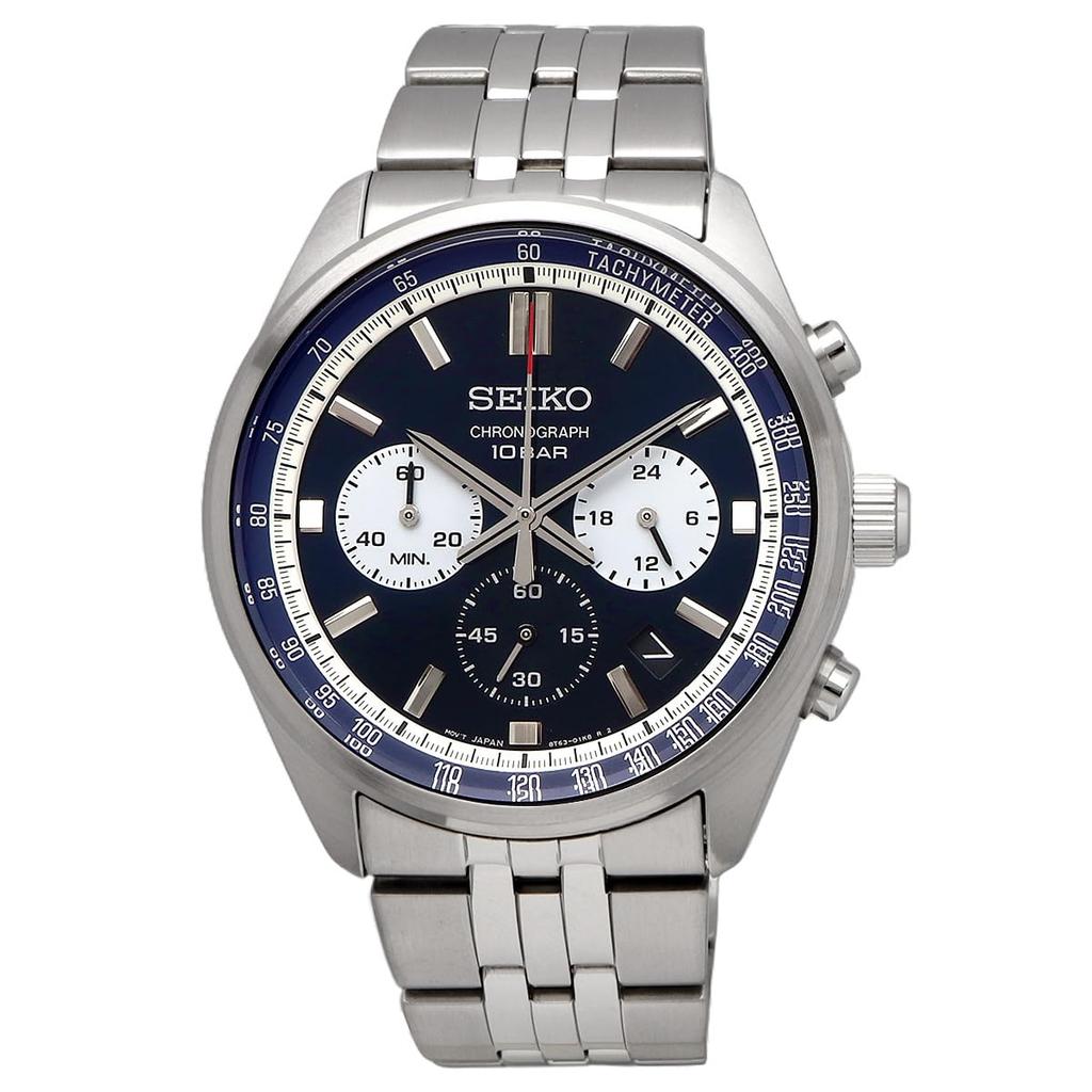 Seiko Кварцевые часы с хронографом Модель SSB427P1 Серебристый Синий Циферблат Нержавеющая сталь 10 ATM Дизайн