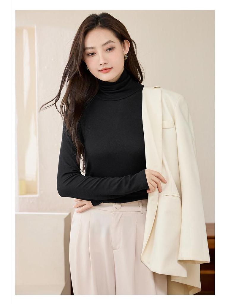 Women's Slim Fit Lightweight Tencel Wool Half-Turtleneck Top for Autumn/Winter 2024
