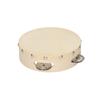 Hand Tambourine with Metal Single Row Jingles Sheepskin Drum Skin Wooden Tambourines