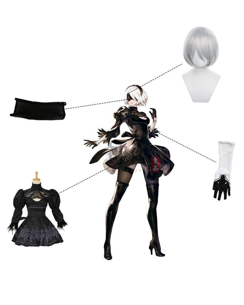 YoRHa Тип B Косплей с париком 2B Nier Automata Косплей Костюм для школьной сцены Одежда YoRHa Тип B косплей Тип B с [Kami-en-ryo] № 2 Взрослые,