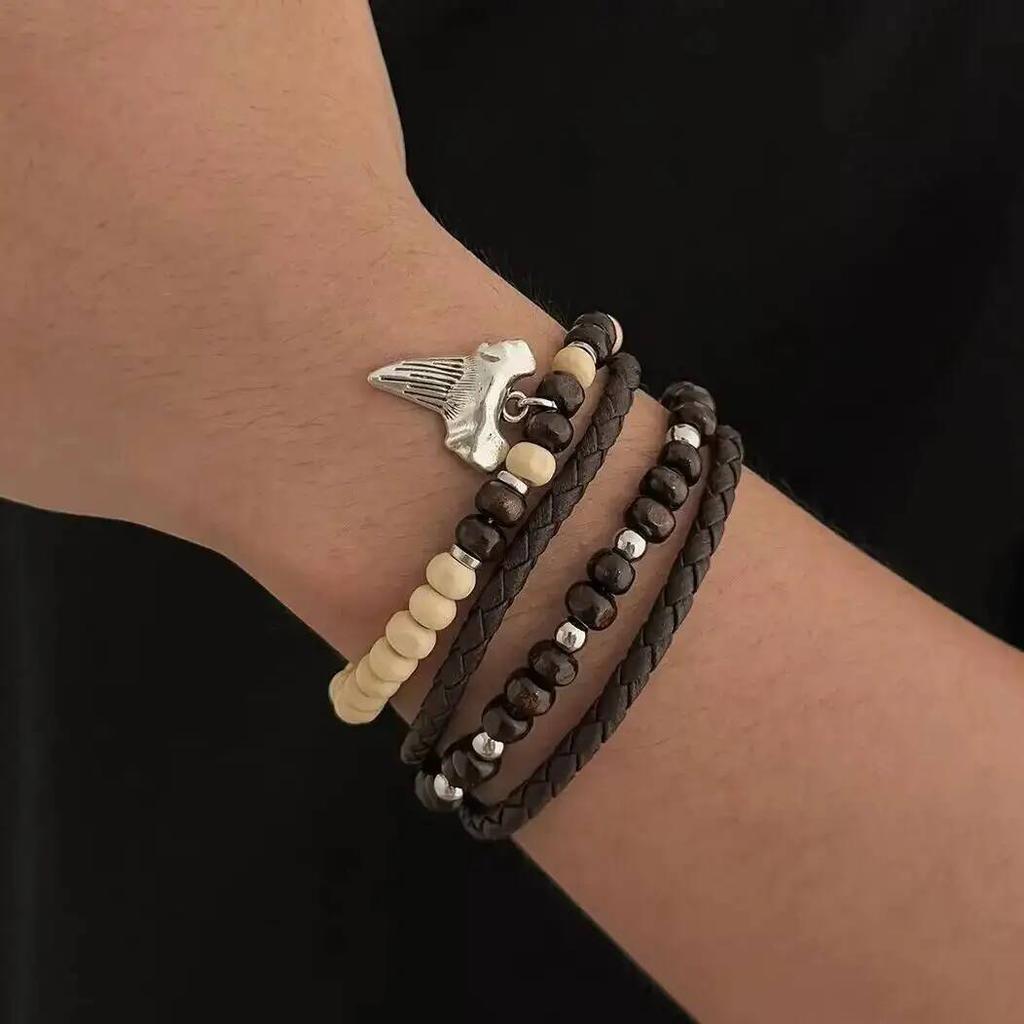 SHIXIN 4Pcs/Set Boho Wooden Bead Coconut Bracelet Men HipHop Multi-layer Stackable Bracelet Retro Jewelry Party Accessories Gift