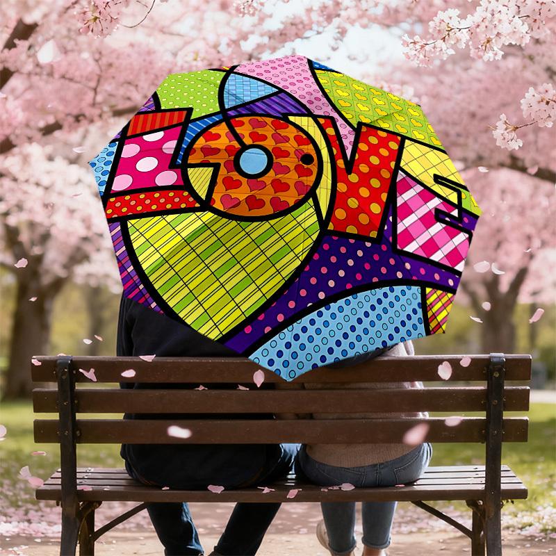 1 шт. яркий автоматический складной зонт с рисунком «любовь», высококачественный компактный дорожный зонт, легкий и портативный c1125138