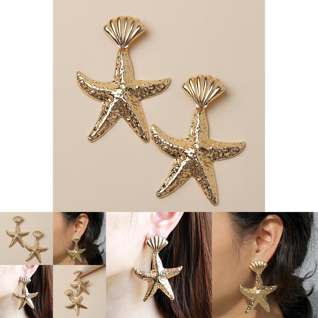 Fashionable Gold Shell Starfish Design Women Metal Earrings For Women