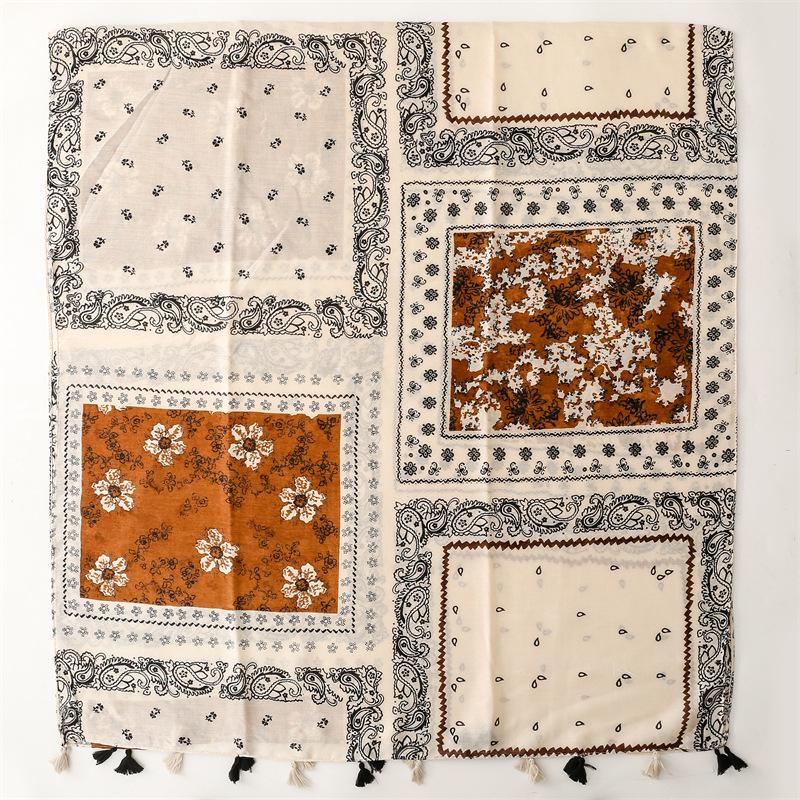 Unisex Autumn/Winter Scarf: Soft Cotton-Linen & Silk Feel, Paisley, Tassel Design - Ideal Travel Shawl.