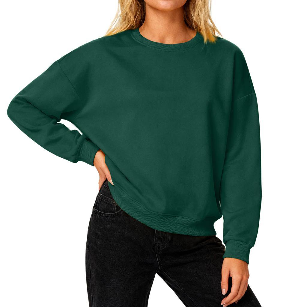 Женский свободный удобный повседневный и модный свитшот с круглым вырезом, рукавами с резьбой, однотонный, с длинными рукавами