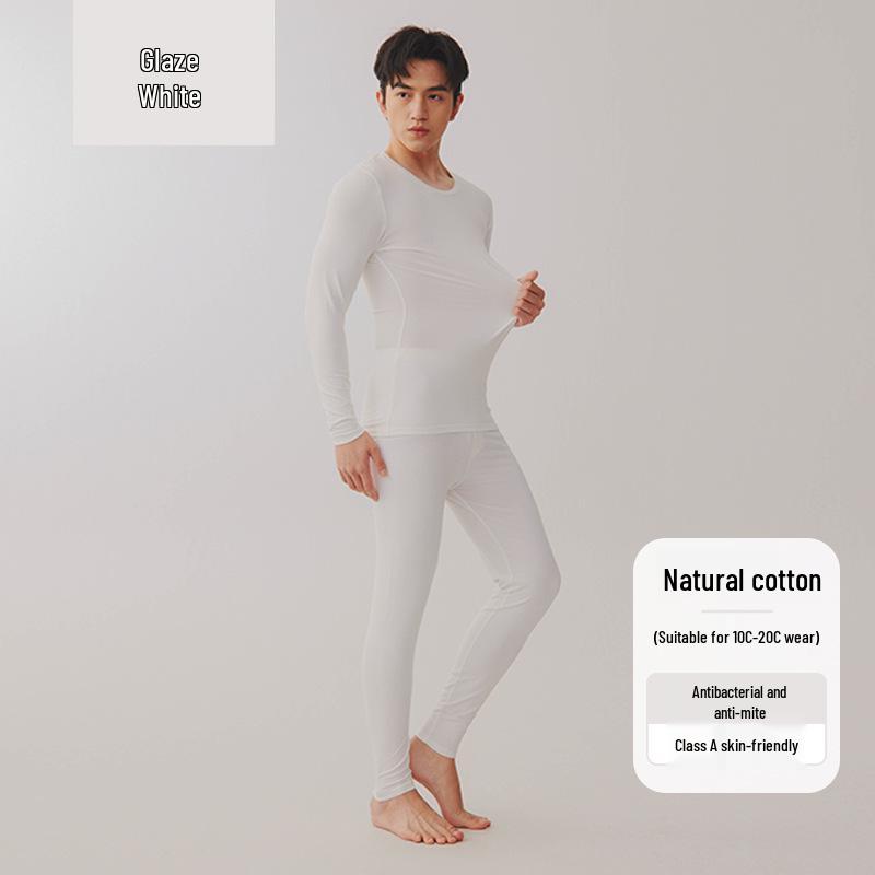 Мужской комплект тонкого теплого хлопкового термобелья облегающего кроя на осень 2025 года - детский хлопок класса А с начесом