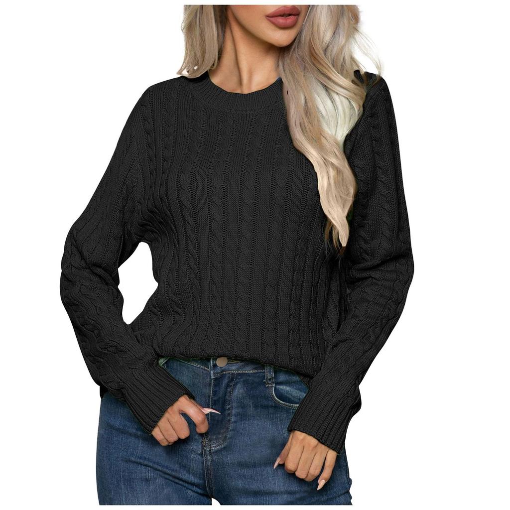 Женская мода повседневный свитер с круглым вырезом из теста и переплетениями