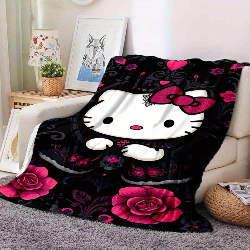 1pc Gothic, Roses, Kitty RV Blanket, Digital Printed Flannel Blanket, Multi-Purpose Four Seasons Hypoallergenic Quilt for Sofa, Bed, Office,