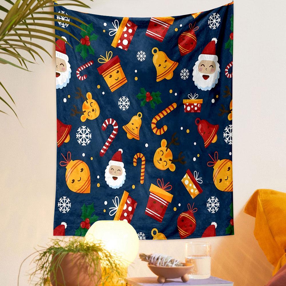 Christmas-Themed Pattern with Santa & Gifts Patterned Tapestry Decorative Wall Hanging, Home Bedroom Living Room Decor
