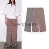 Summer New Product Women's Clothes American Viscose Blended Long Wide Faded Stripes Draping Mid-Waist Pants 3717040