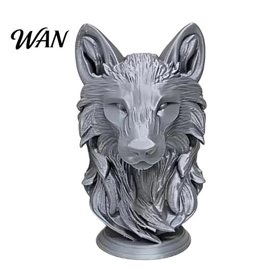 Animal Head Sculpture 3D Printed Wolf Figurine, Realistic Statue with Round Desktop Ornament Base, Wild for Home Office Bookshelf Decor PLA Figurine