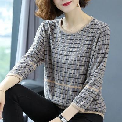 Женский свитер Осень Зима Утепленный пуловер Теплый вязаный в полоску с круглым вырезом Базовый слой Эластичный с длинным рукавом Оверсайз Джемпер Топы