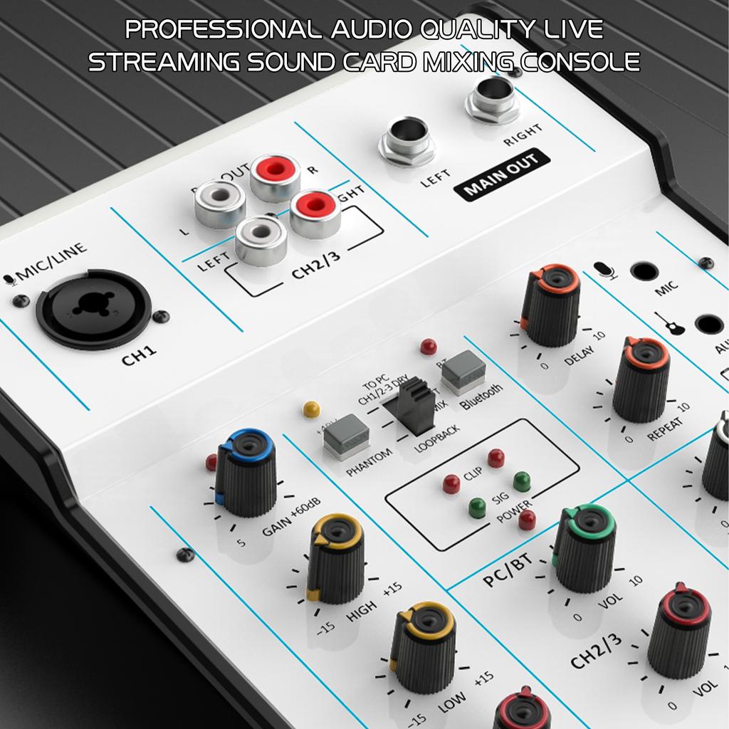 Audio Mixer 3-Channel Mixing Console 48V Phantom Power for Home Studio Recording DJ Network Live