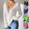 Ladies' Lace V-Neck Color Block Pullover Sweater - European & American Style Casual Top (M673)