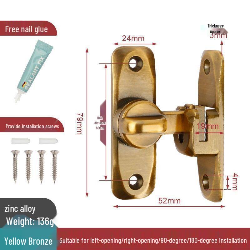 Замок амбарной двери 90°: Защелка без сверления, Карманная пряжка для раздвижной двери, Антивандальный болт