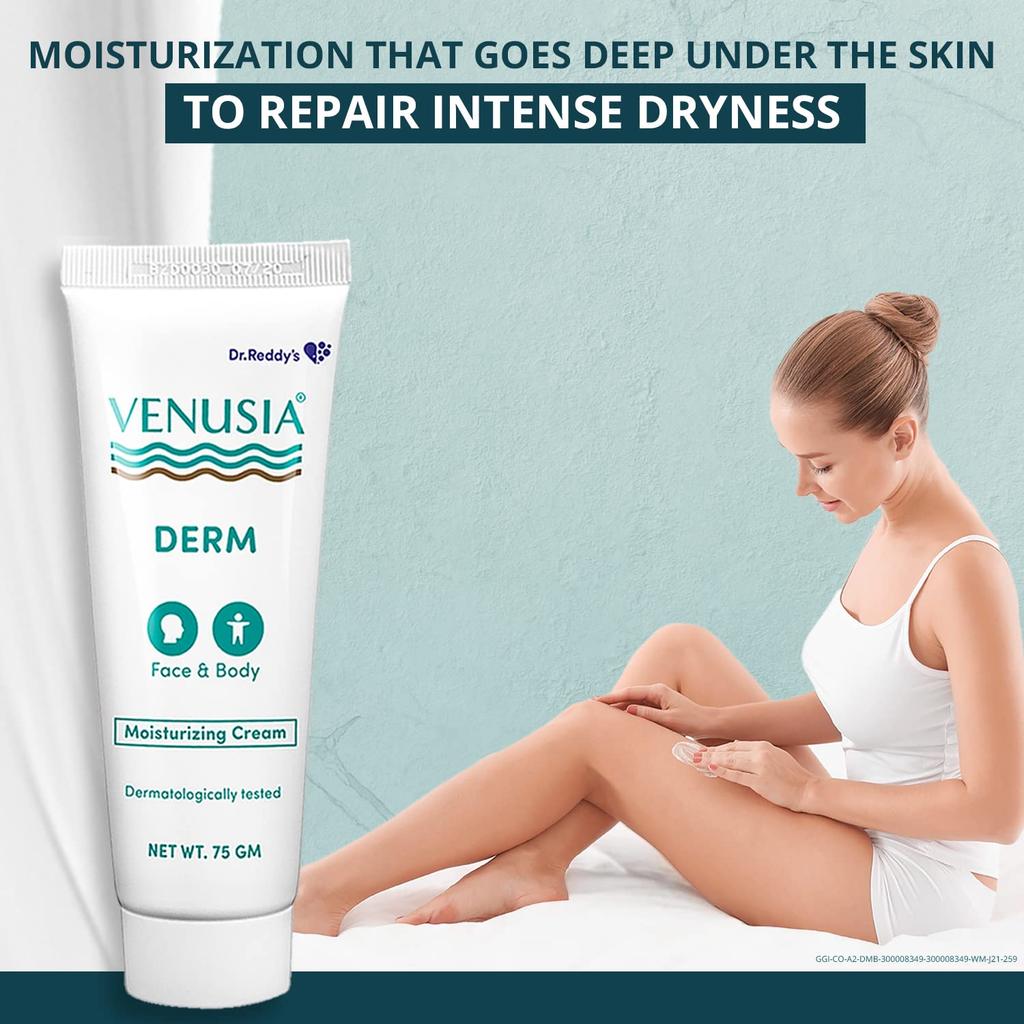 VENUSIA Dr. Reddy's Derm Moisturizing Cream 75G Pack of 2 for Dry Skin 24-Hour Hydration Barrier Repair