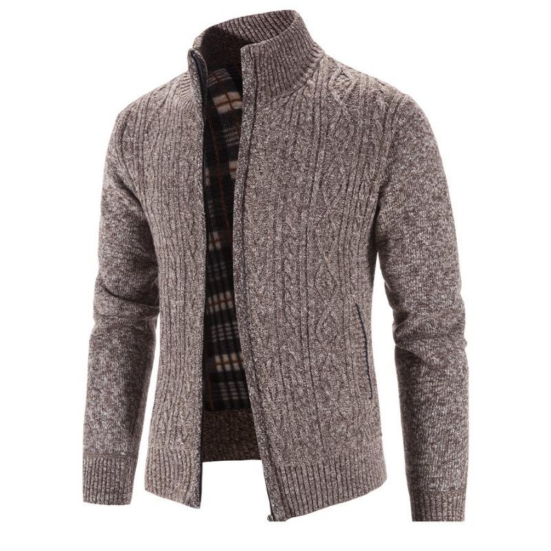 Men S Knitted Cardigan Stand Collar Long Sleeve Twist Pattern Sweater Jacket