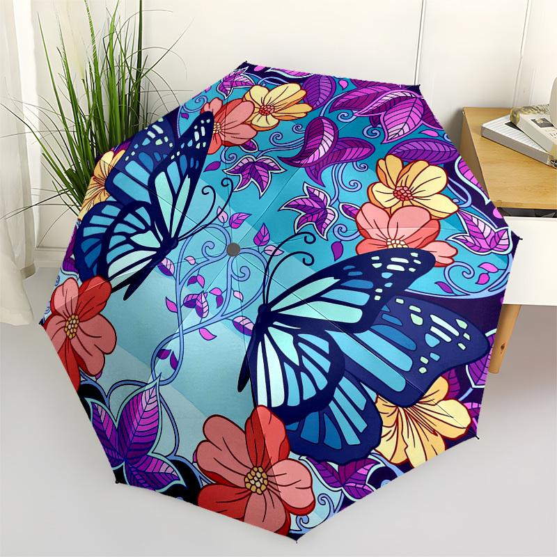 1pc Butterfly Floral Mandala Design Umbrella with Plastic Handle,Vibrant Cartoon Pattern,Multi-functional UmbrellaPT134