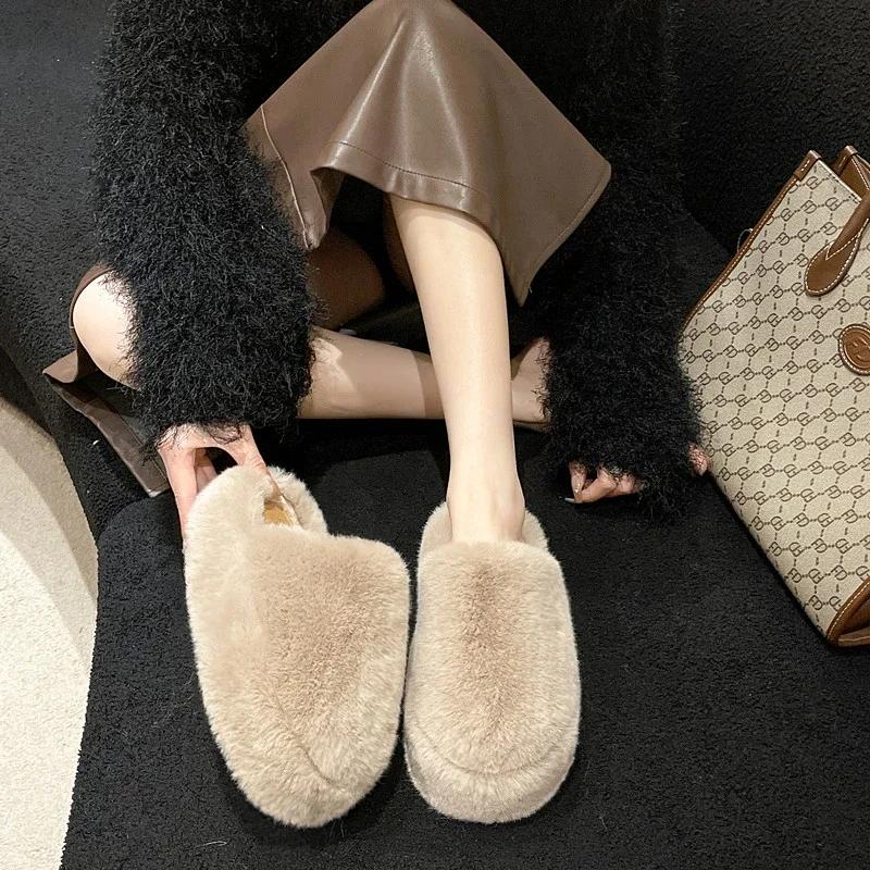 Мода 2024 года, новые хлопковые тапочки для женщин, зима, Баотоу, интернет, известные плюшевые тапочки в западном стиле с утеплителем и толстой подошвой