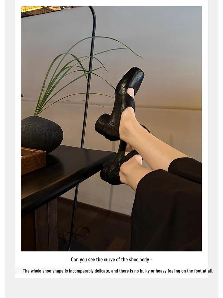 Grape Mom Studio Высококачественные лоферы из лошадиной кожи с квадратным носком и массивным каблуком для женщин - Осенний стиль