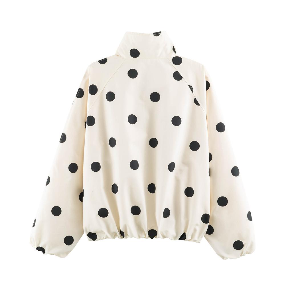 2026 Summer New European and American Cross-border Women's Casual Stand Polka Dot Pilot Jacket W05 26226