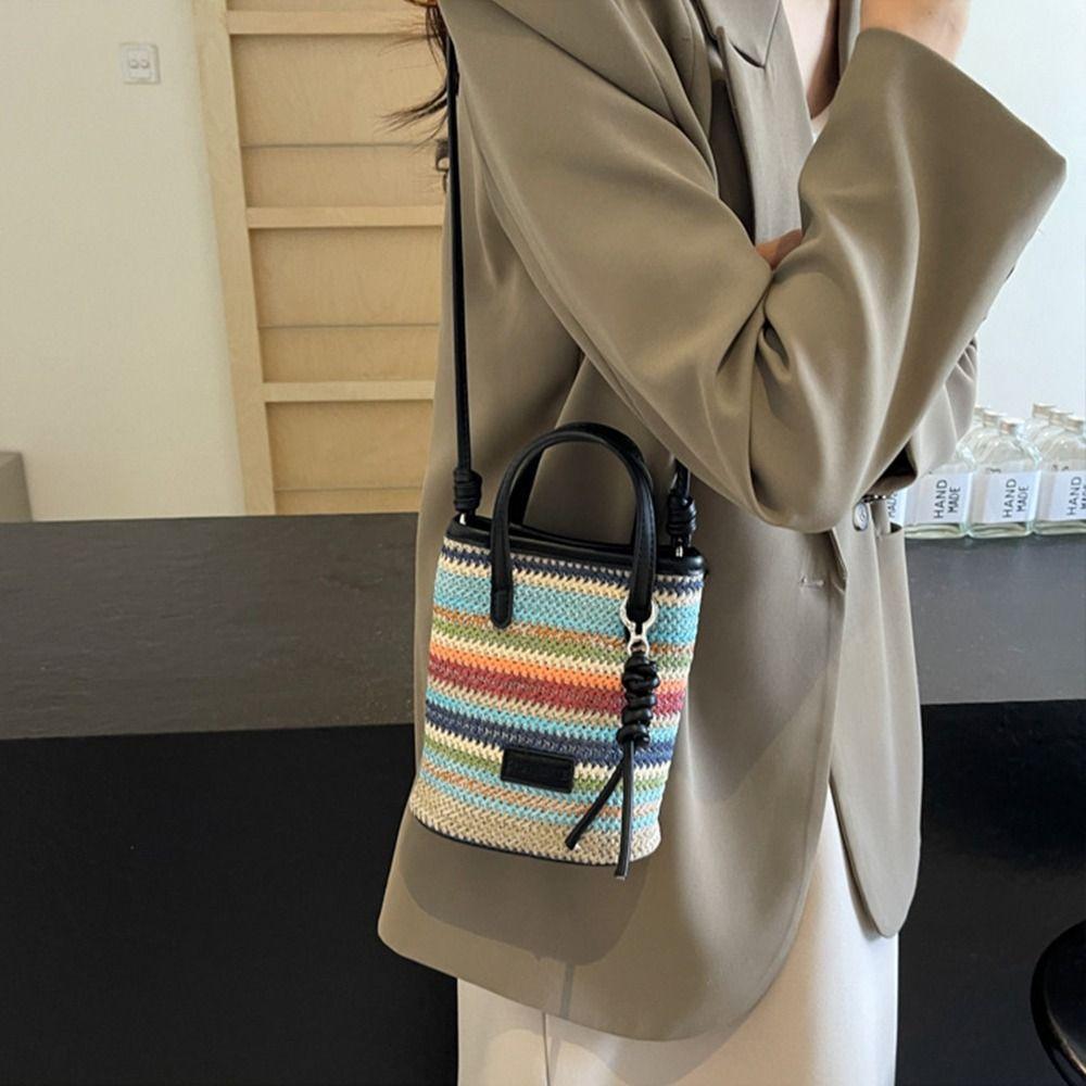 Летние сумки через плечо для отдыха, женские сумки, модные полосатые соломенные сумки для путешествий