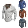 (Qunide) Men's Cotton V-neck Long Sleeved Button Pleated Casual T-shirt