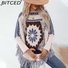 Vintage Ethnic Off-Shoulder Pullover Sweater Shawl for Women Loose-Fit Long-Sleeve Knit Fringe Cape for Fall/Winter