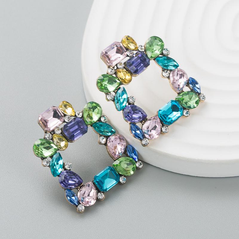 Crystal Drop Earring Alloy Womens Square Hollow Mini Super Sparkling Party Versatile Earrings