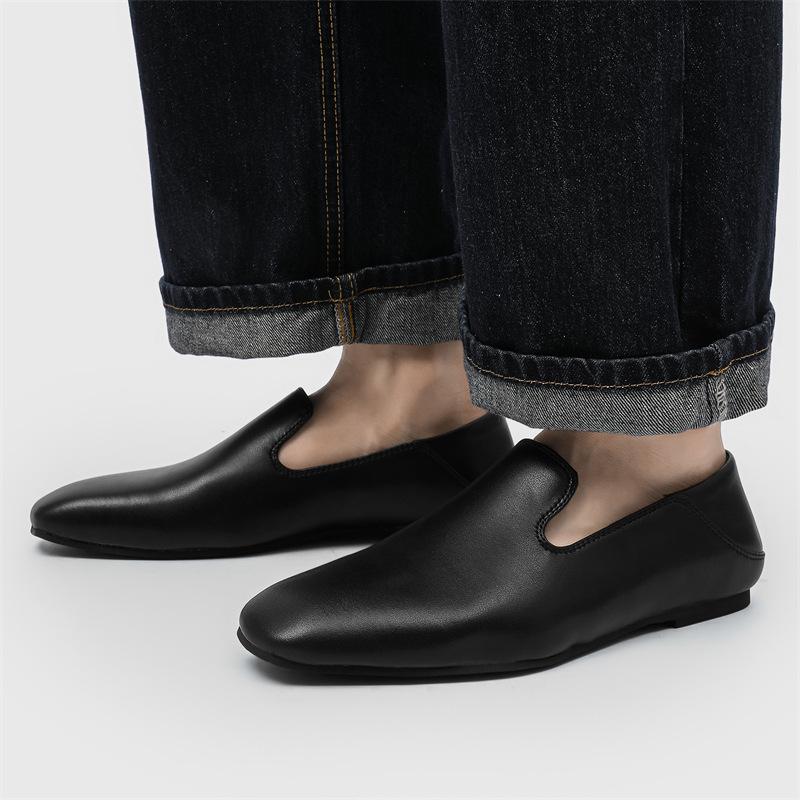 Весенние новые французские ретро туфли с косым квадратным носком для поездок на работу, простые ленивые туфли на плоской подошве с одной педалью, пара одиночных туфель 8912