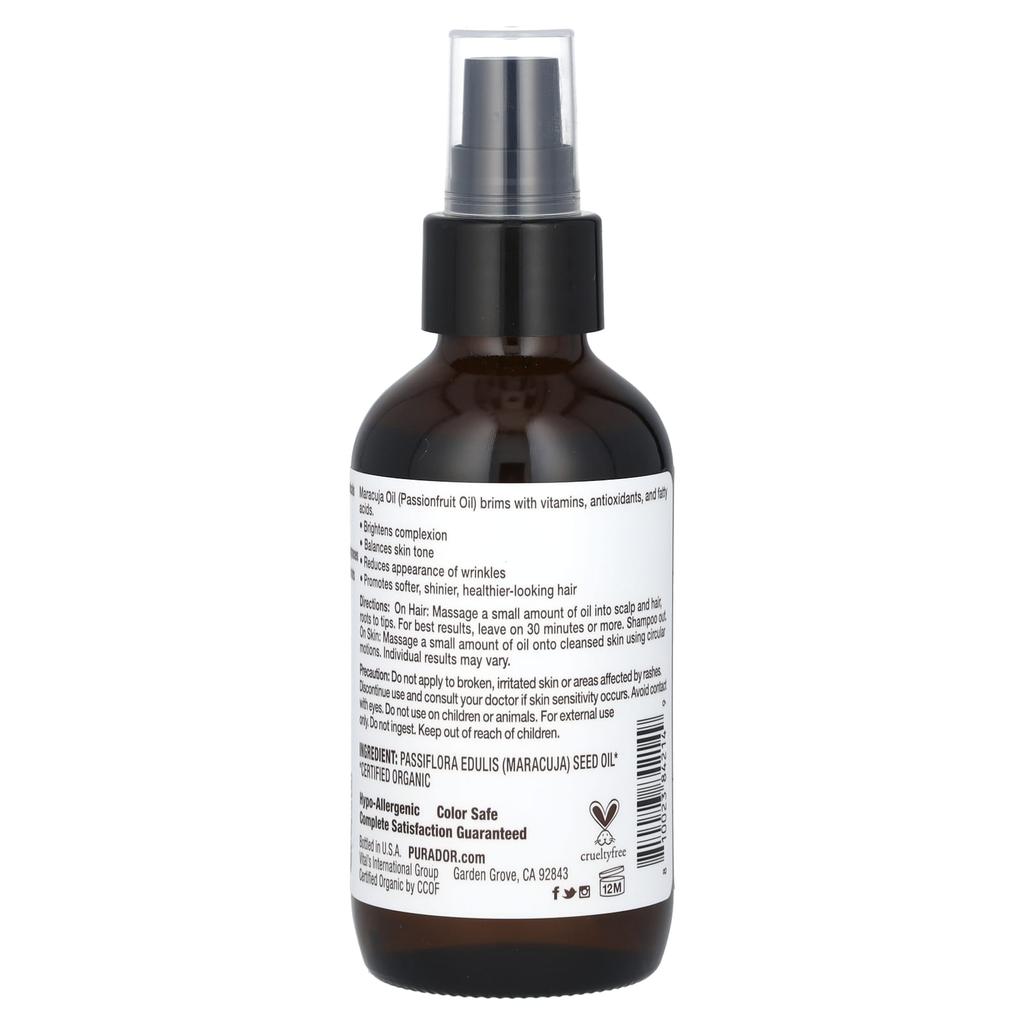 Pura D'or Organic Maracuja Oil, 118 Ml (4 Fl Oz)