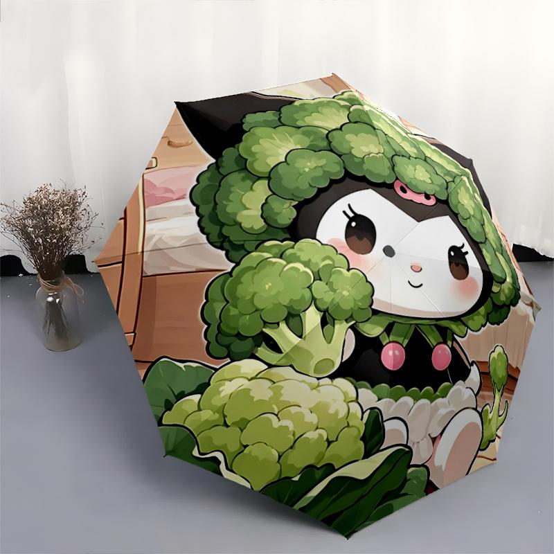1pc Broccoli Kuromi Fully Automatic Folding Portable Umbrella, 8 Steel Frames, Three-Fold Design, Suitable for All Seasons, Suitable for Outdoor Use.V