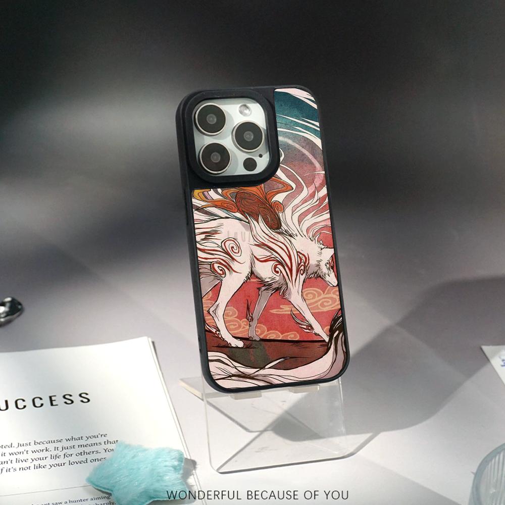 Nine-tailed fox art fashion design Phone Case for iPhone 17 16 e 15 14 13 12 Pro Max Sheepskin Silver-edged protective case